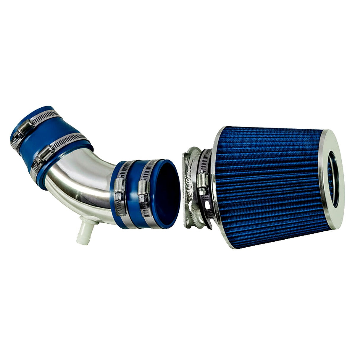 2001-2004 Mazda Tribute 3.0L V6 cold air intake kit - polished aluminum tube, blue couplers, clamps and blue cone filter