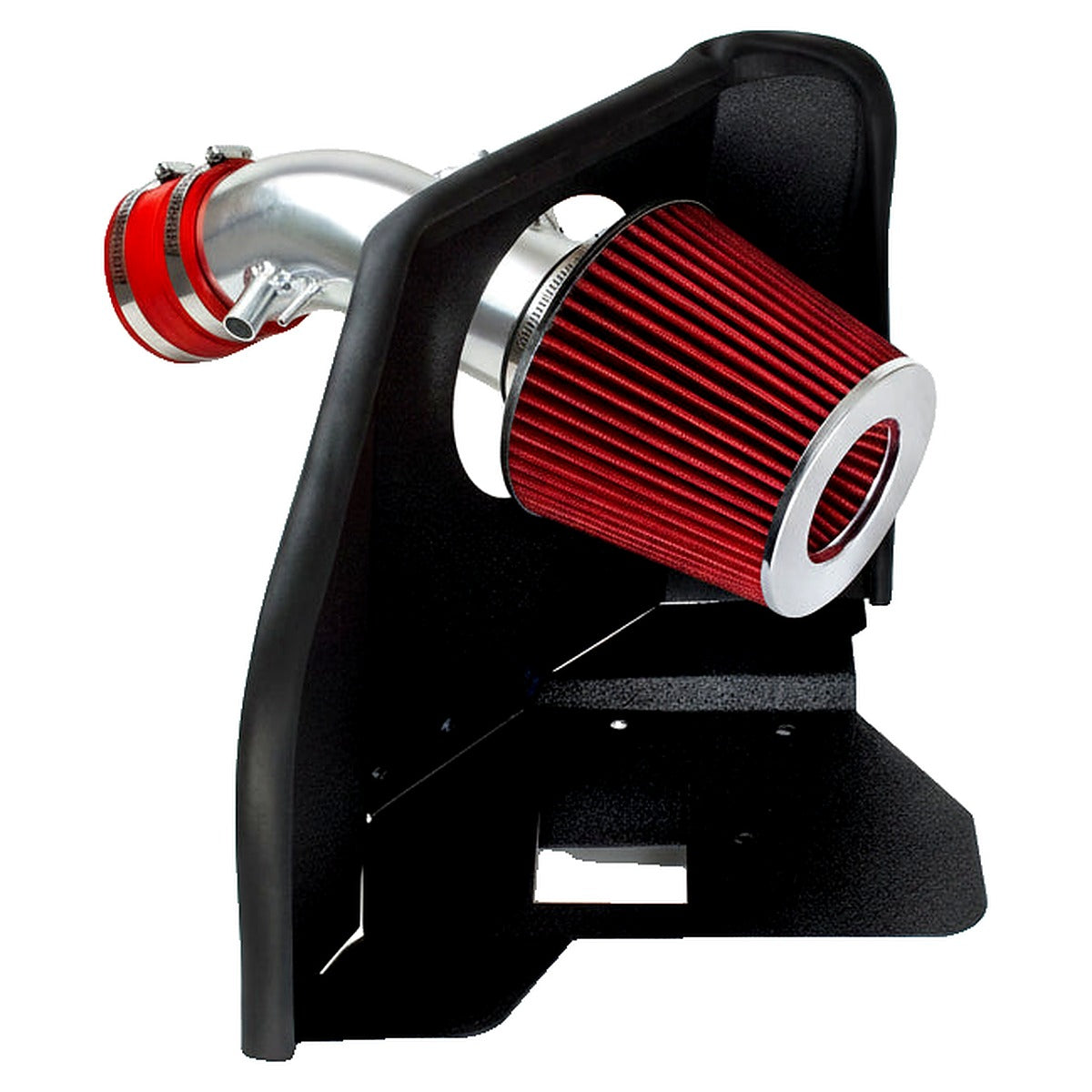 Cold air intake kit for 2005-2012 Toyota Avalon 3.5L V6 - polished aluminum tube, red silicone coupler, red cone filter and black heat shield