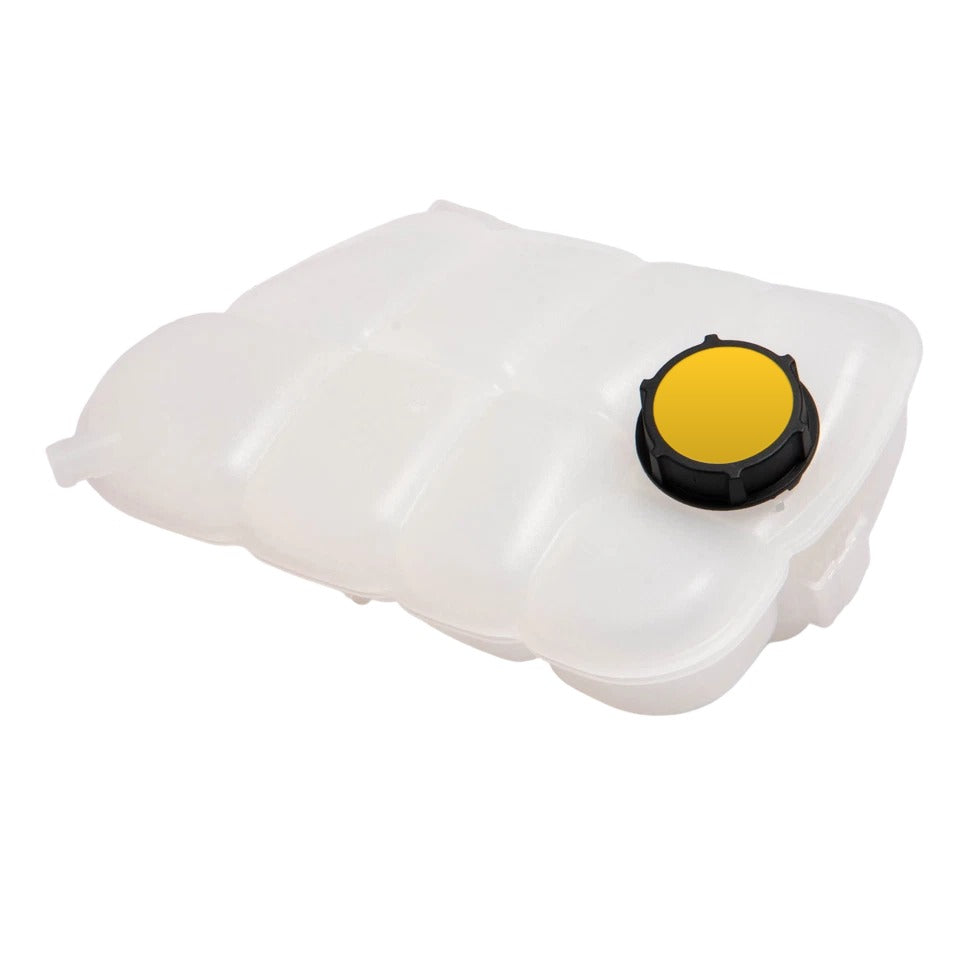 Coolant expansion tank for Ford Transit Connect 2.5L, side view with hose necks