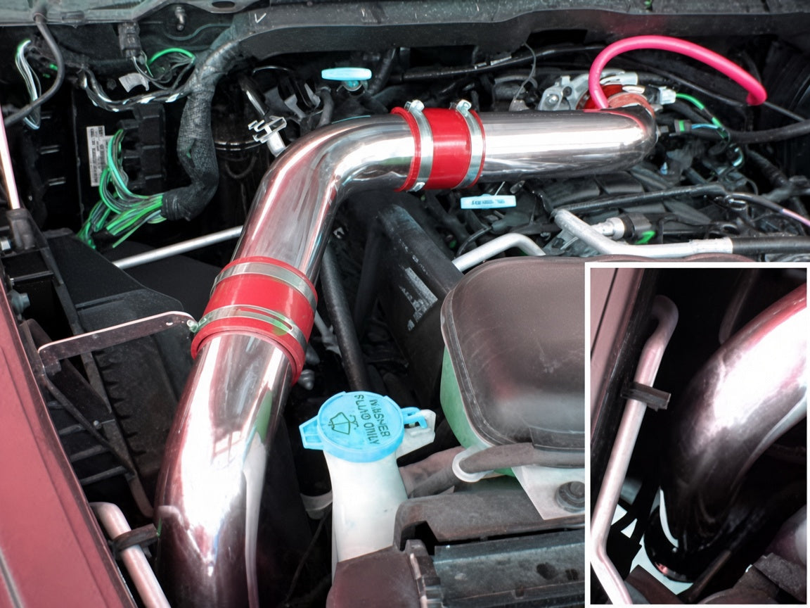 Cold air intake installed in a Dodge Ram 5.7L Hemi engine bay