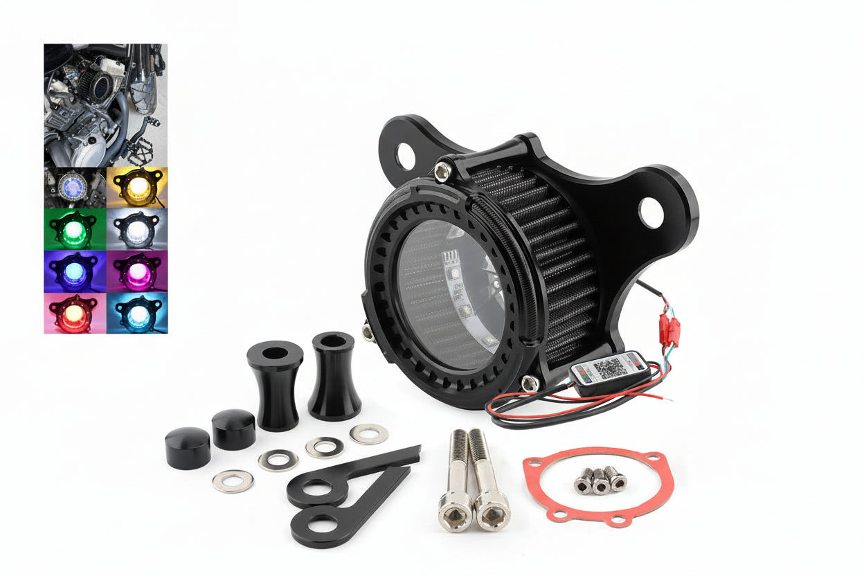 For Harley Air Cleaner Intake Filter LED Touring Street Road Glide Softail Dyna (1993+) - Black