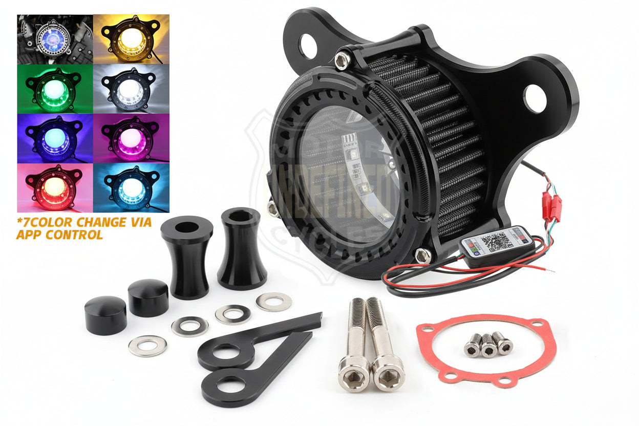 For Harley Air Cleaner Intake Filter LED Touring Street Road Glide Softail Dyna (1993+) - Black