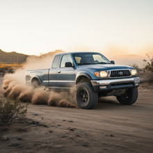 Generate a square image of a Toyota Tacoma (1995-1998) driving fast showing speed