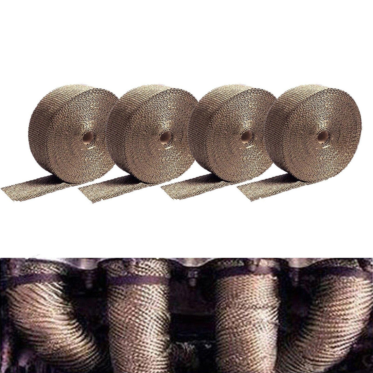 100 Ft Titanium Color Heat Tape Exhaust Manifold Header Pipe Wrap 4 Rolls
