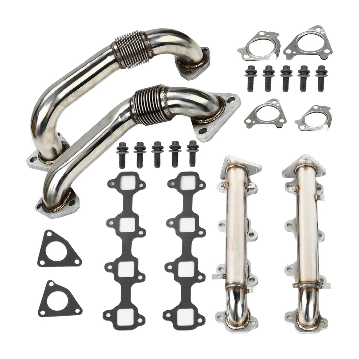 High Flow Exhaust Manifold and Up Pipes for Chevrolet Silverado (2001-2016) 6.6L Diesel 2WD