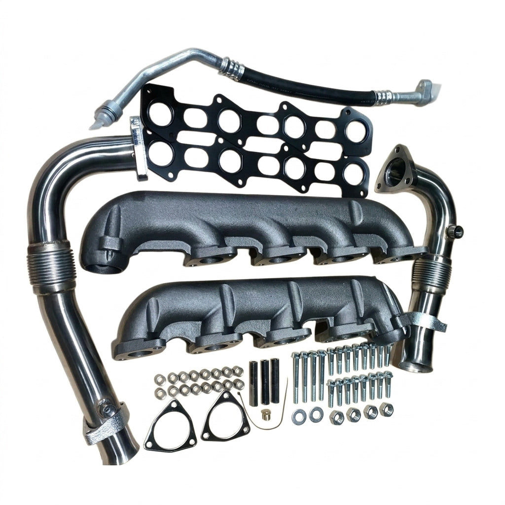 High Flow Exhaust Manifold and Up Pipes for Ford F-250 F-350 F-450 F-550 (2008-2010) 6.4L Diesel