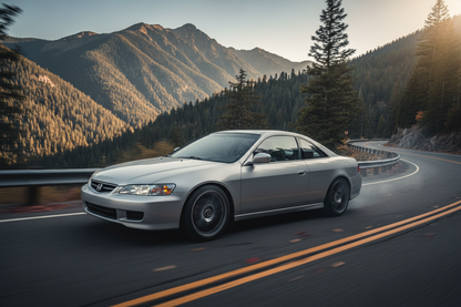  Honda Accord (1994-2002) driving fast in the mountains, the Accord has 18 inch aftermarket wheels