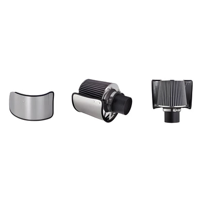 Stainless steel heat shield and chrome cone air filter from the Hyundai Veloster / Accent 1.6L cold air intake kit