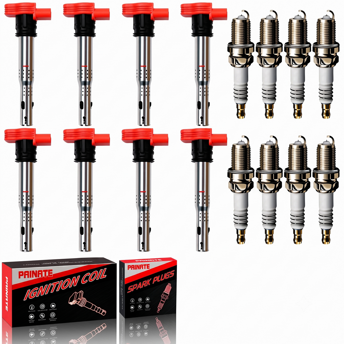 Ignition Coil & Iridium Spark Plugs for Audi A8 Quattro (2007-2014) 4.0L 4.2L V8
