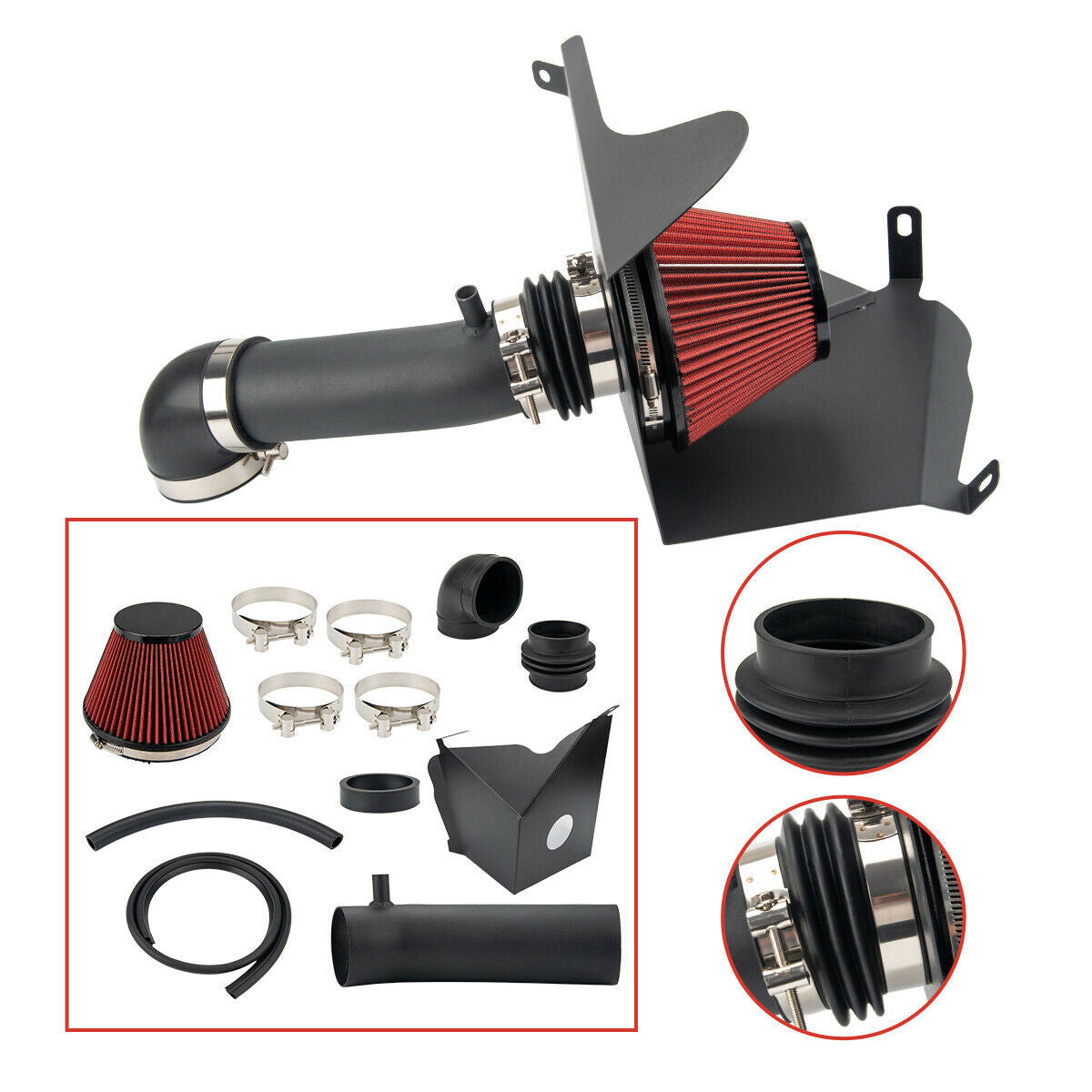 Cold Air Intake W/Heat Shield for Jeep Cherokee XJ (1991-2001) 4.0L Engine Black