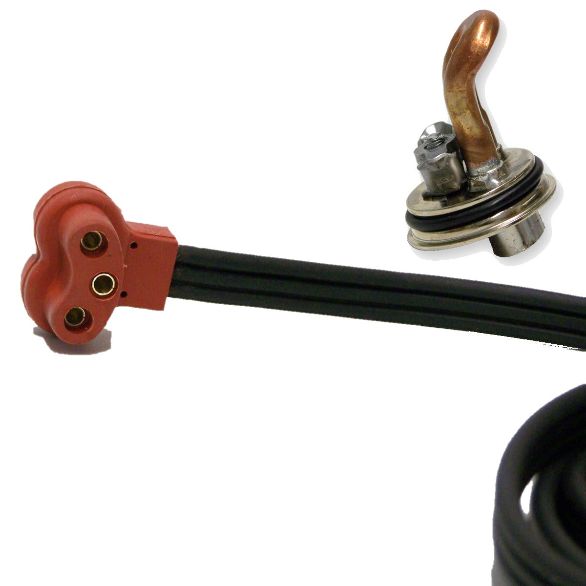 Kubota V2003, V2003T and V2203 engine block heater with its power cord and orange heater connector
