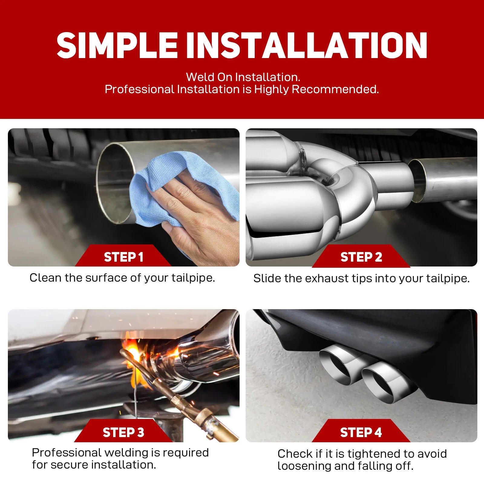 Long Dual Exhaust Pipe Tips for Kia Optima (2011-2020) All Engines