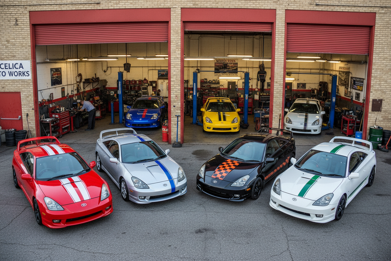 make the background a mechanic shop and park the cars outside and inside