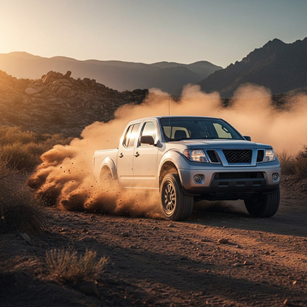 Nissan Frontier driving fast off-road in the desert