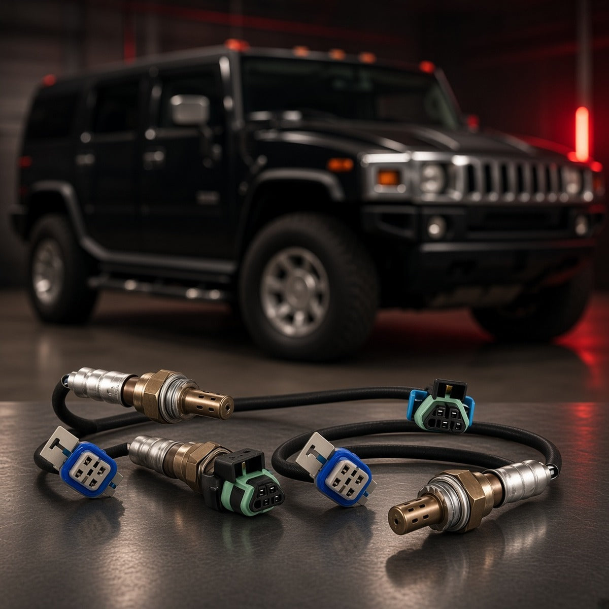 Hummer H2 (2003-2006) 6.0L oxygen sensors on garage workbench