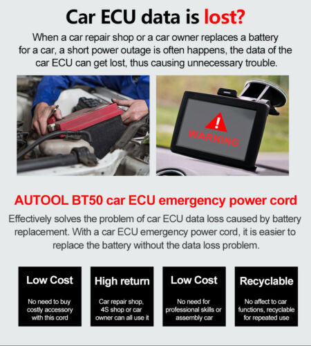 OBD2 Memory Saver ECU Emergency Power Supply Cigarette Lighter Cable