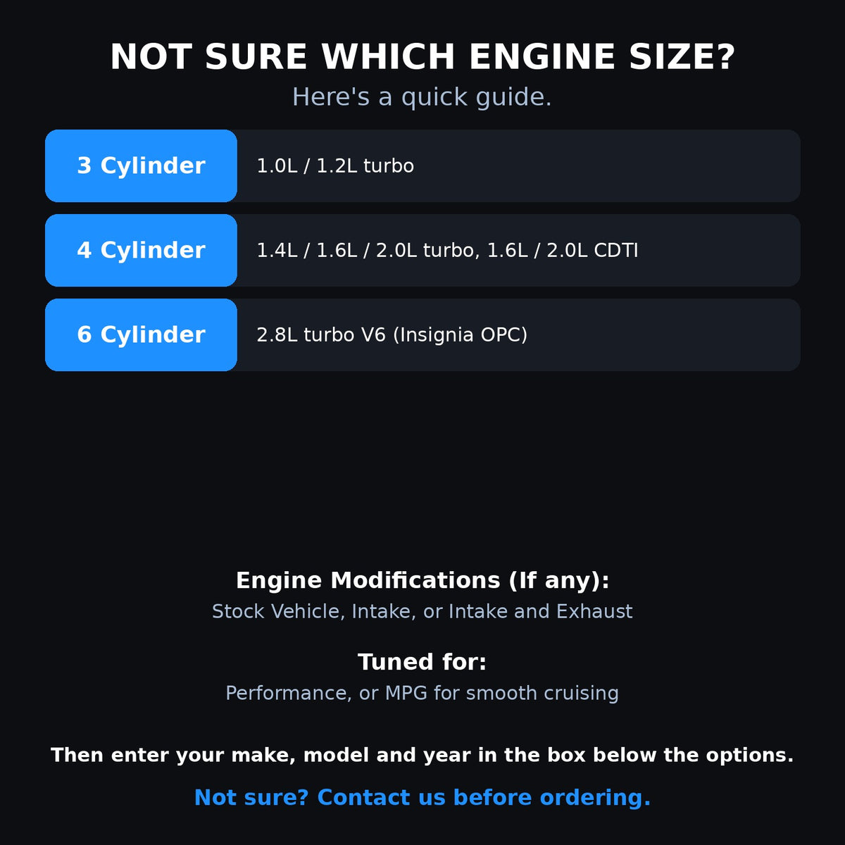 Choosing your engine size and options for a Opel