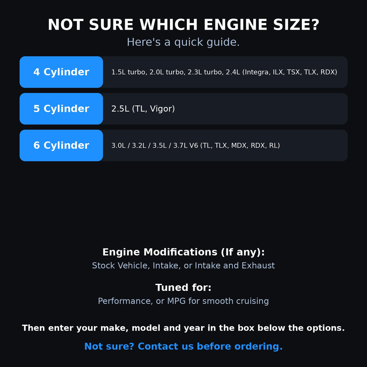 Choosing your engine size and options for a Acura