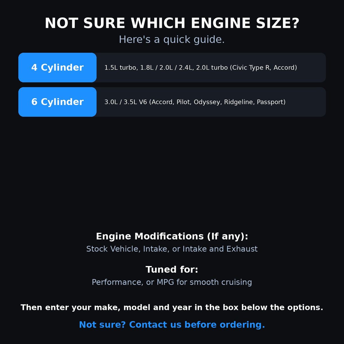 Choosing your engine size and options for a Honda