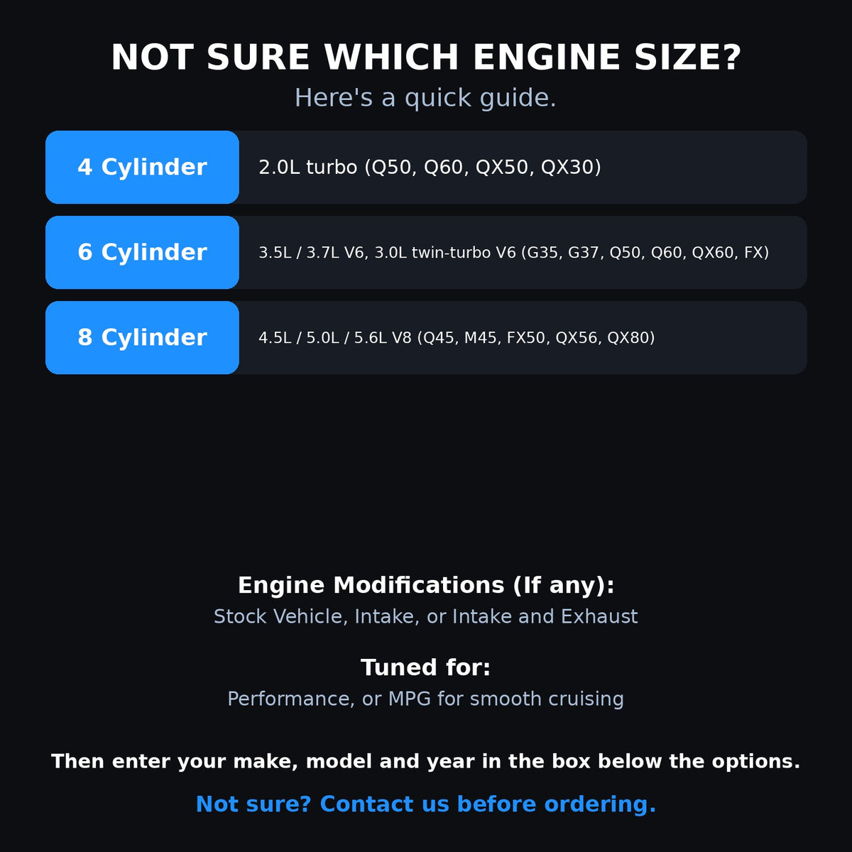 Choosing your engine size and options for a Infiniti
