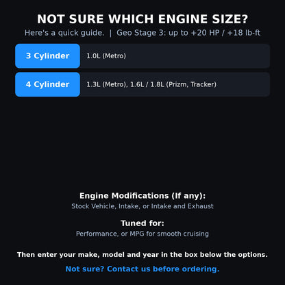 Choosing your engine size and options for a Geo