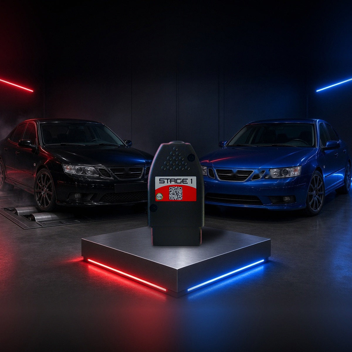 Saab Stage 1 tuner with 9-3 and 9-5 on the dyno