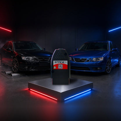 Saab Stage 1 tuner with 9-3 and 9-5 on the dyno