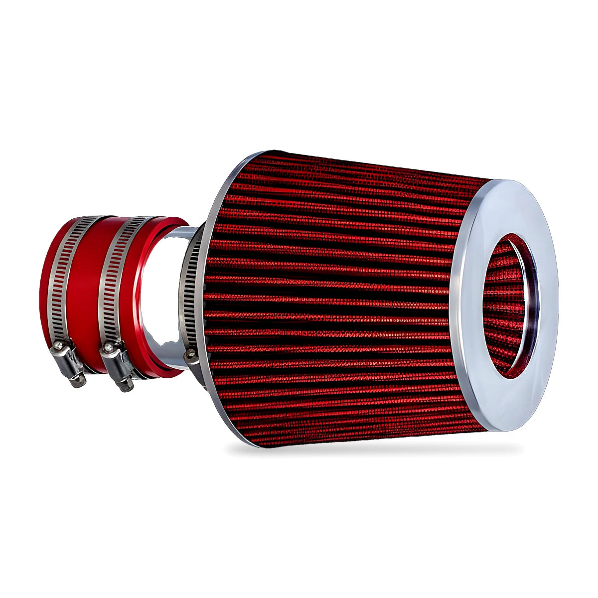 Short ram cold air intake for 1994-1996 Chevy Corsica 3.1L V6 - red high-flow cone filter, polished pipe and red silicone couplers