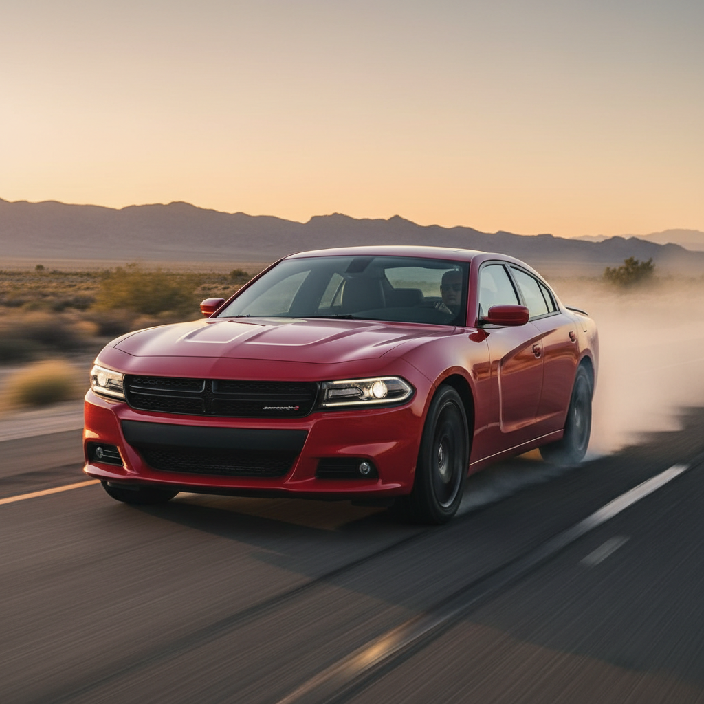 SQUARE 1:1 image of a Dodge Charger RT (2011-2019) driving fast showing excitement