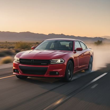 SQUARE 1:1 image of a Dodge Charger RT (2011-2019) driving fast showing excitement