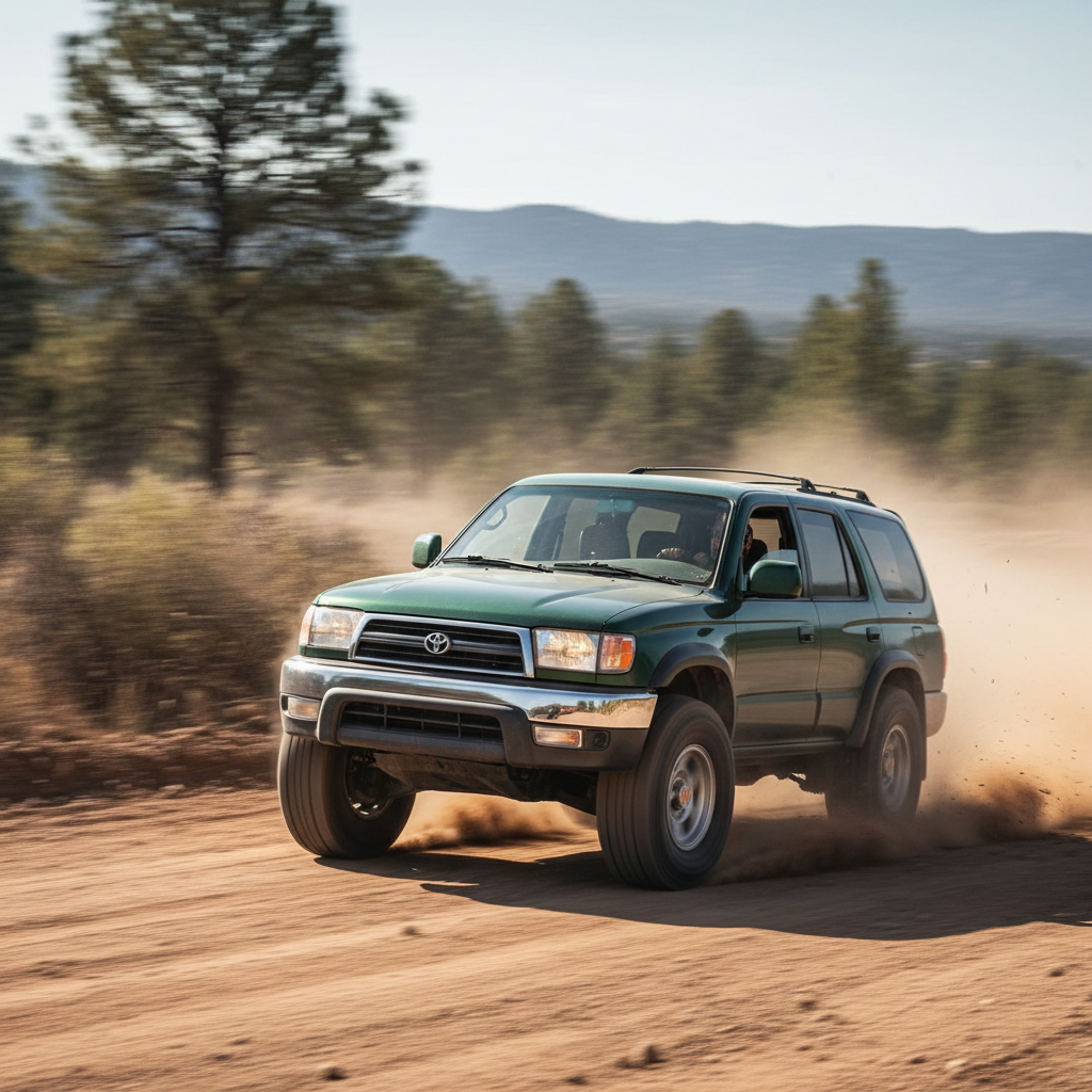 Square 1:1 image of a Toyota 4Runner (1995-1998) driving fast showing speed