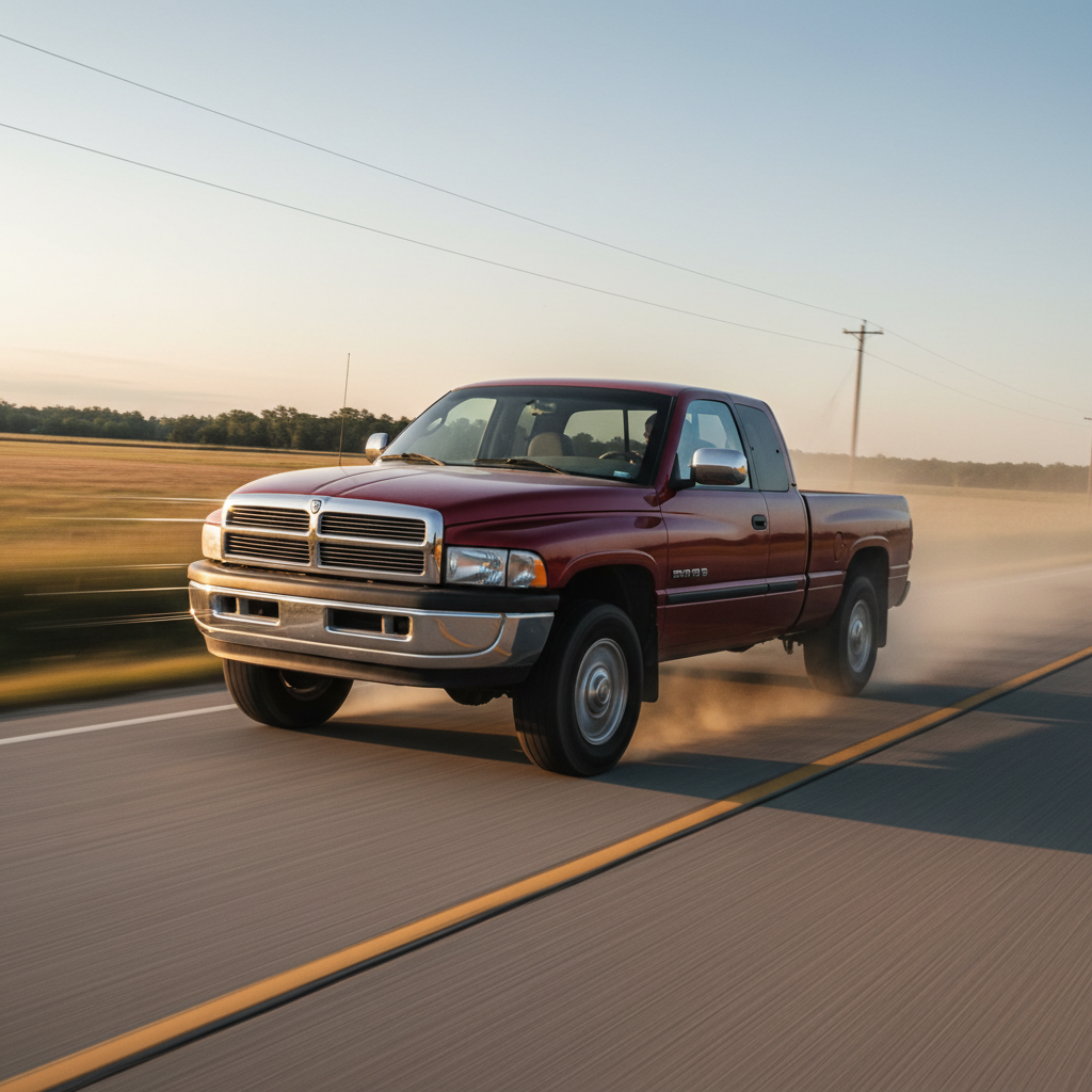 Square image of a 1994-2002 Dodge Ram 1500/2500 driving fast
