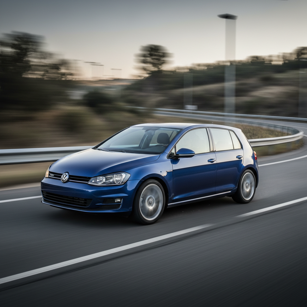 Square image of A 2015–2018 Golf 1.8L driving very fast showing excitement
