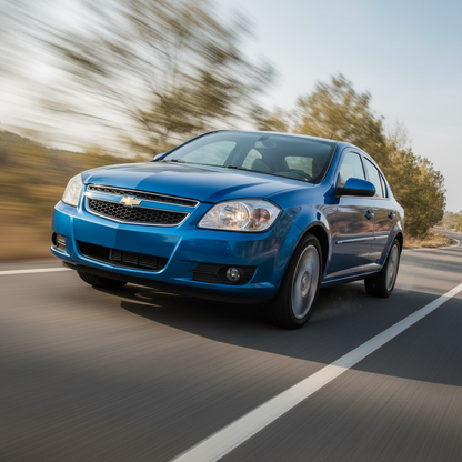 Square image of a Chevrolet Cobalt (2005-2010) driving fast showing speed and excitement