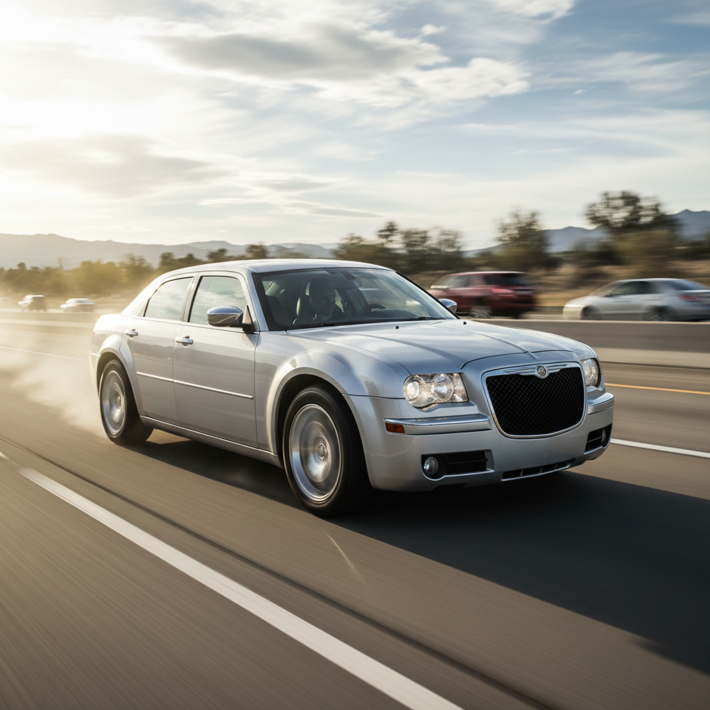 Square image of a Chrysler 300 2006 driving fast showing speed!