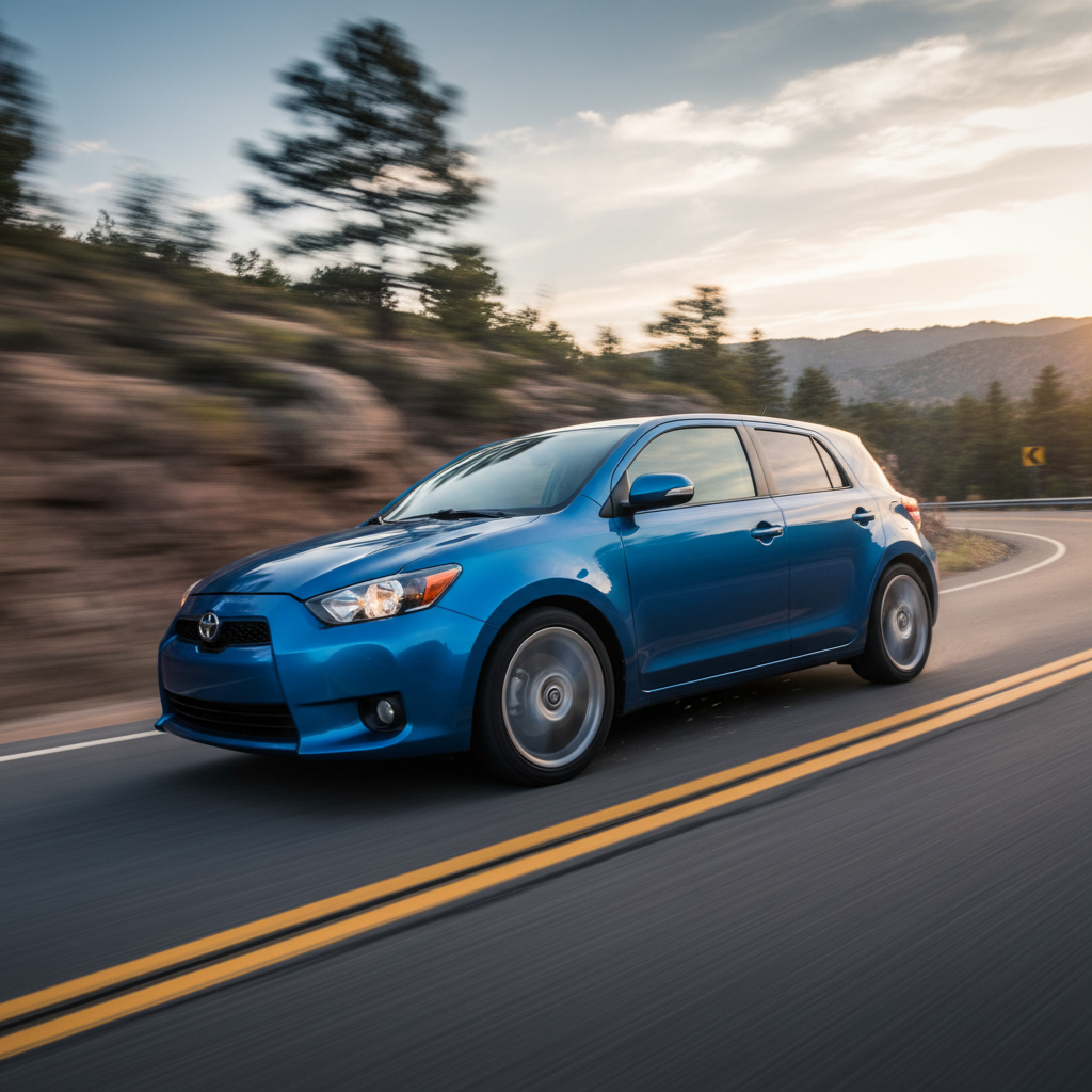 Square image of a Scion XD driving fast showing speed