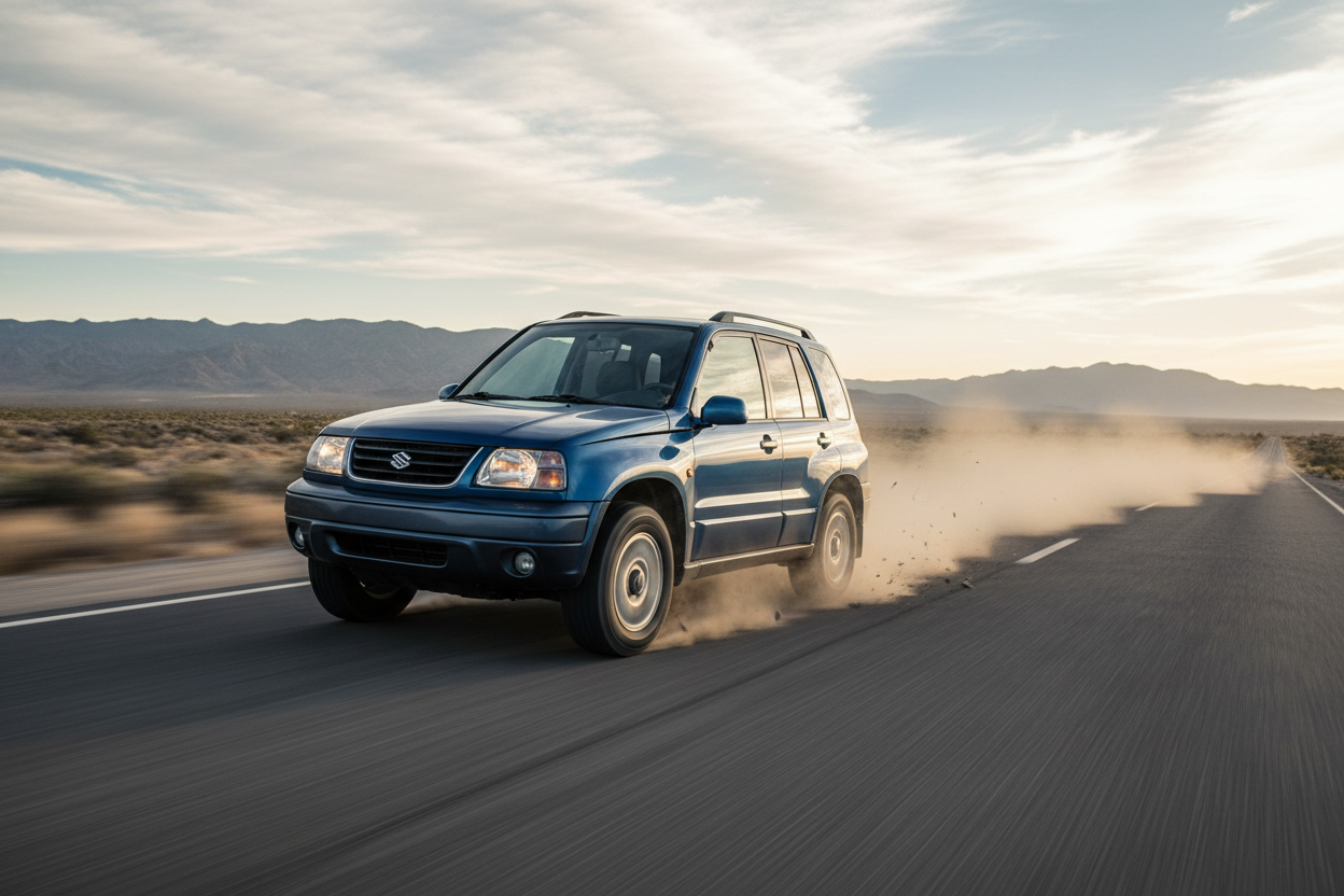 Suzuki Vitara (1999-2003) driving fast showing speed and excitement