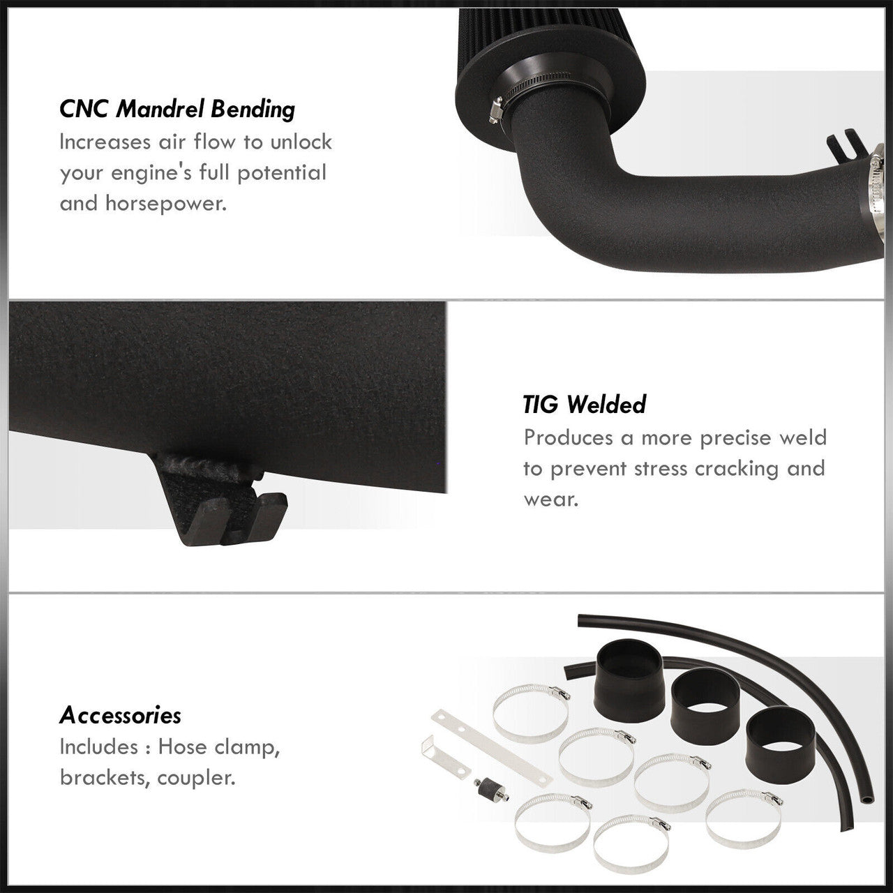 Cold Air Intake For Hyundai Tiburon GT SE (2003-2008) V6 Engine Black