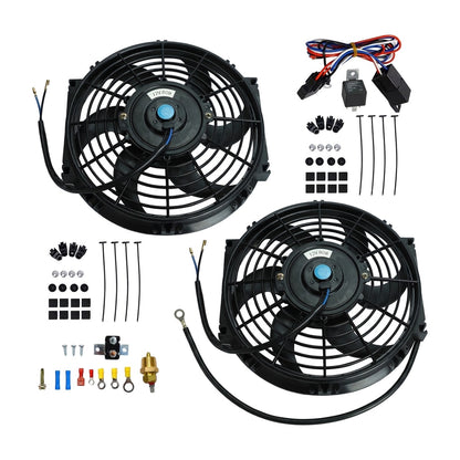 Universal 10" Slim Electric Radiator Cooling Fan Kit (2 Fans) with Thermostat Relay Wiring Kit 12V 800 CFM 185°F On
